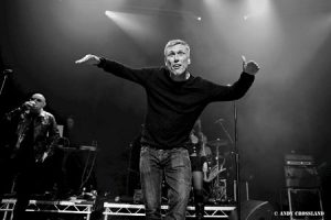 Bez onstage in London with the Happy Mondays, 2012 (Photo: Andy Crossland for Live4ever Media)