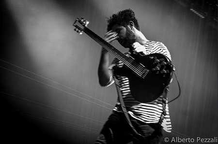 Foals' Yannis Philippakis performing at Wembley Arena, Feb 2016 (Photo: Alberto Pezzali for Live4ever Media)