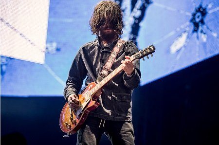 John Squire on stage with the Stone Roses at Manchester City's Etihad Stadium, June 17th 2016. (Photo: Gary Mather for Live4ever Media)