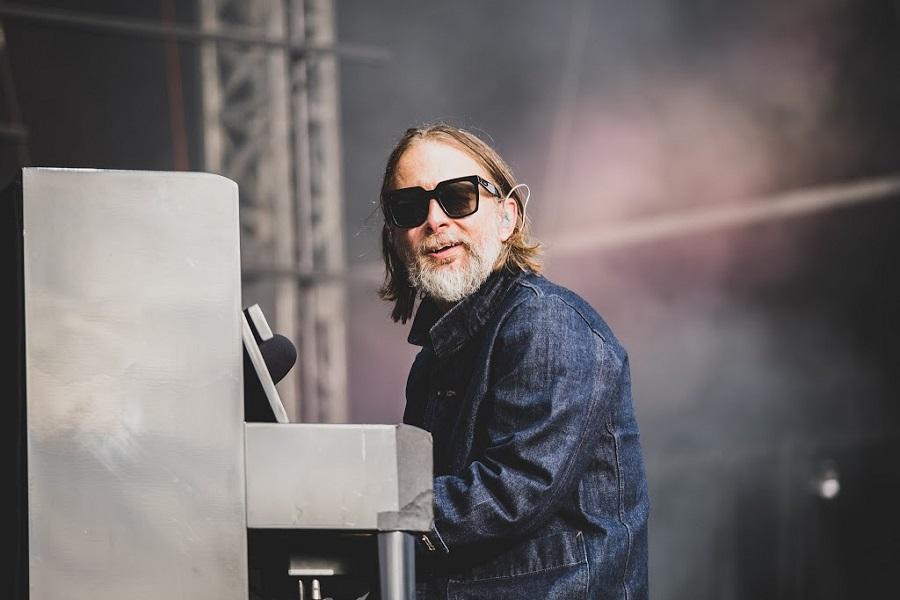A photo of Thom Yorke performing with The Smile at All Points East in London on August 28th, 2022 (Adam Hampton-Matthews for Live4ever)